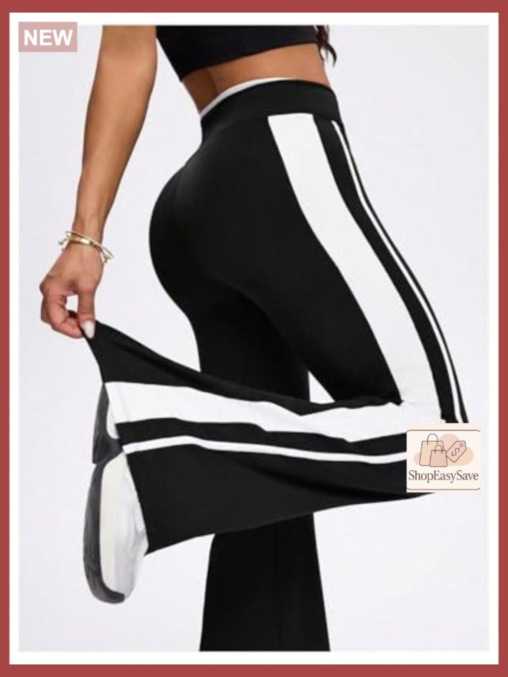 Flared Leggings High Waisted Bell Bottom Workout Yoga Pants Striped - Picture 4 of 5